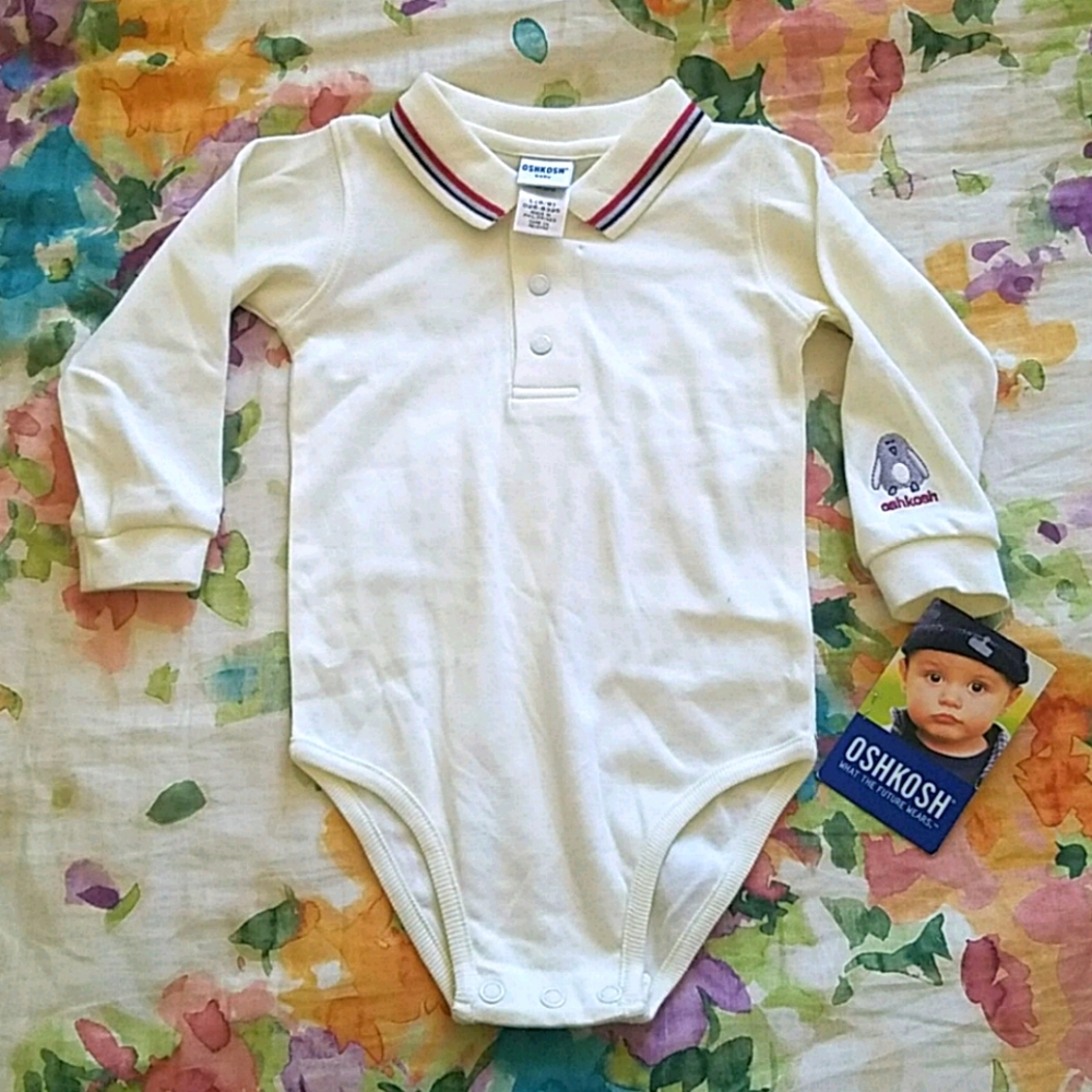 👶NWT OshKosh White/cream collared onesie 6-9 months